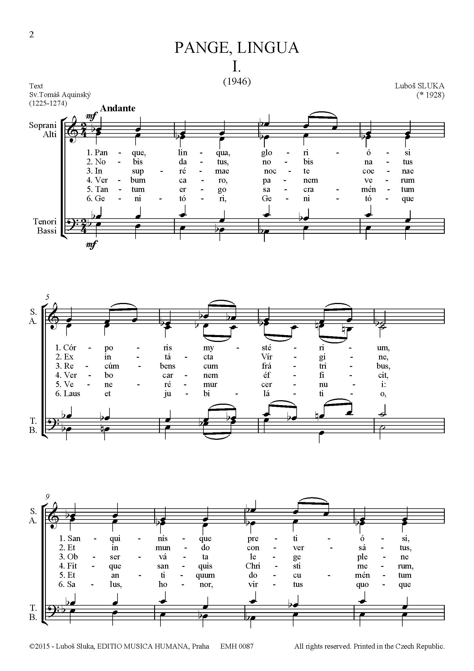 Editio Musica Humana 2 Pange Lingua noty pro smíšený sbor