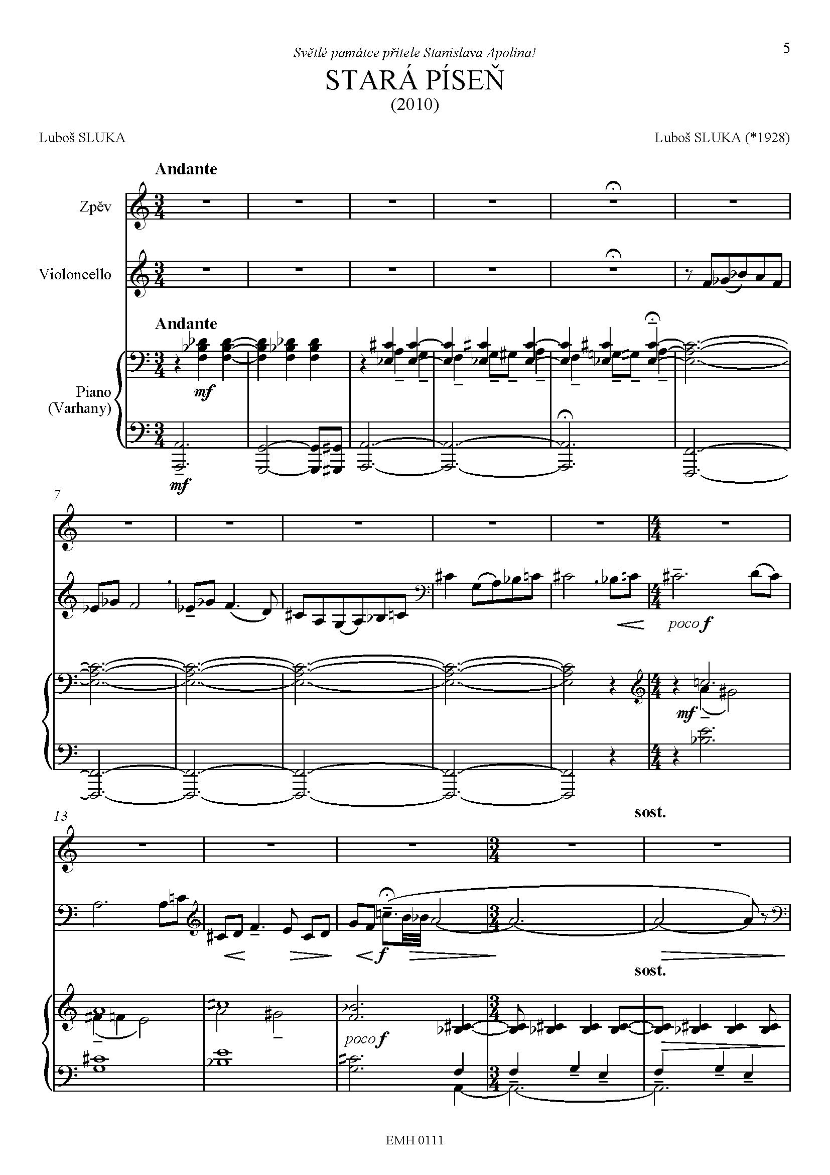 Editio Musica Humana Dvě písně noty hlas violoncello klavír