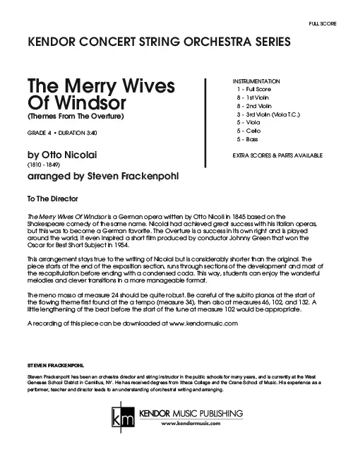 Kendor Music The Merry Wives of Windsor partitura grade 4