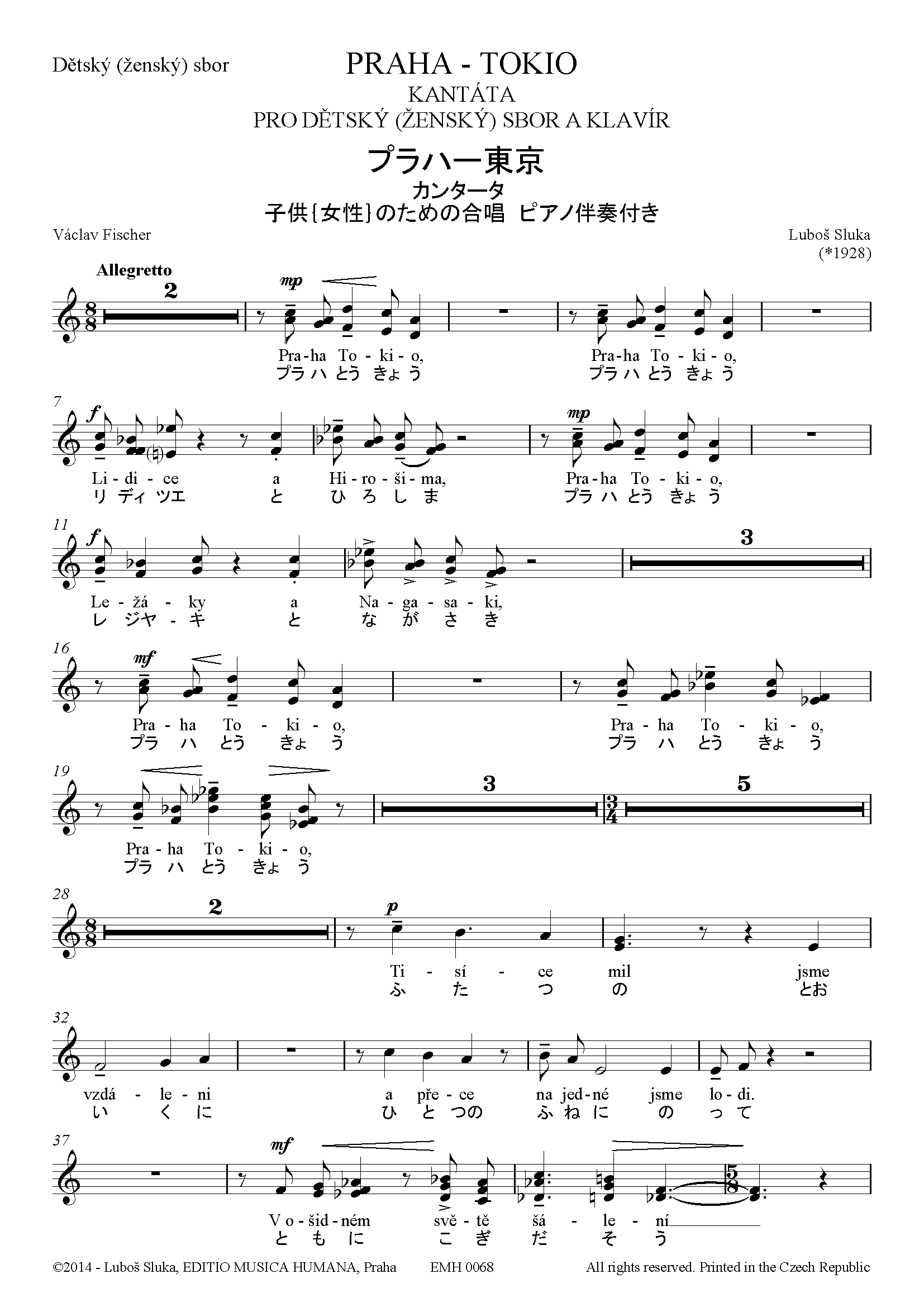 Editio Musica Humana PRAHA – TOKIO noty pro dětský sbor 26 stran