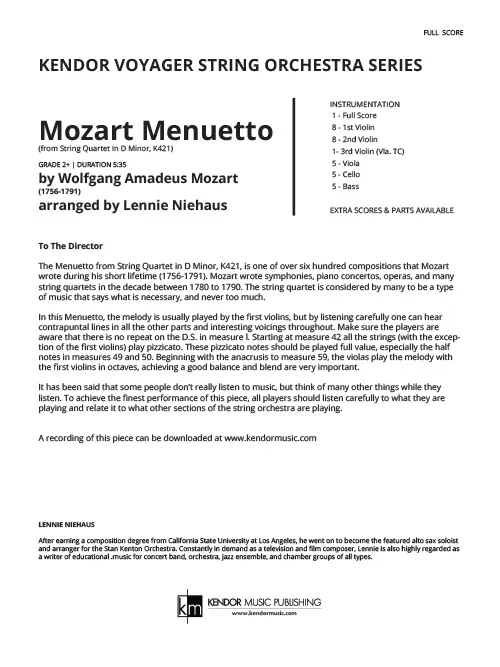 Kendor Music Mozart Menuetto noty partitura pro orchestr