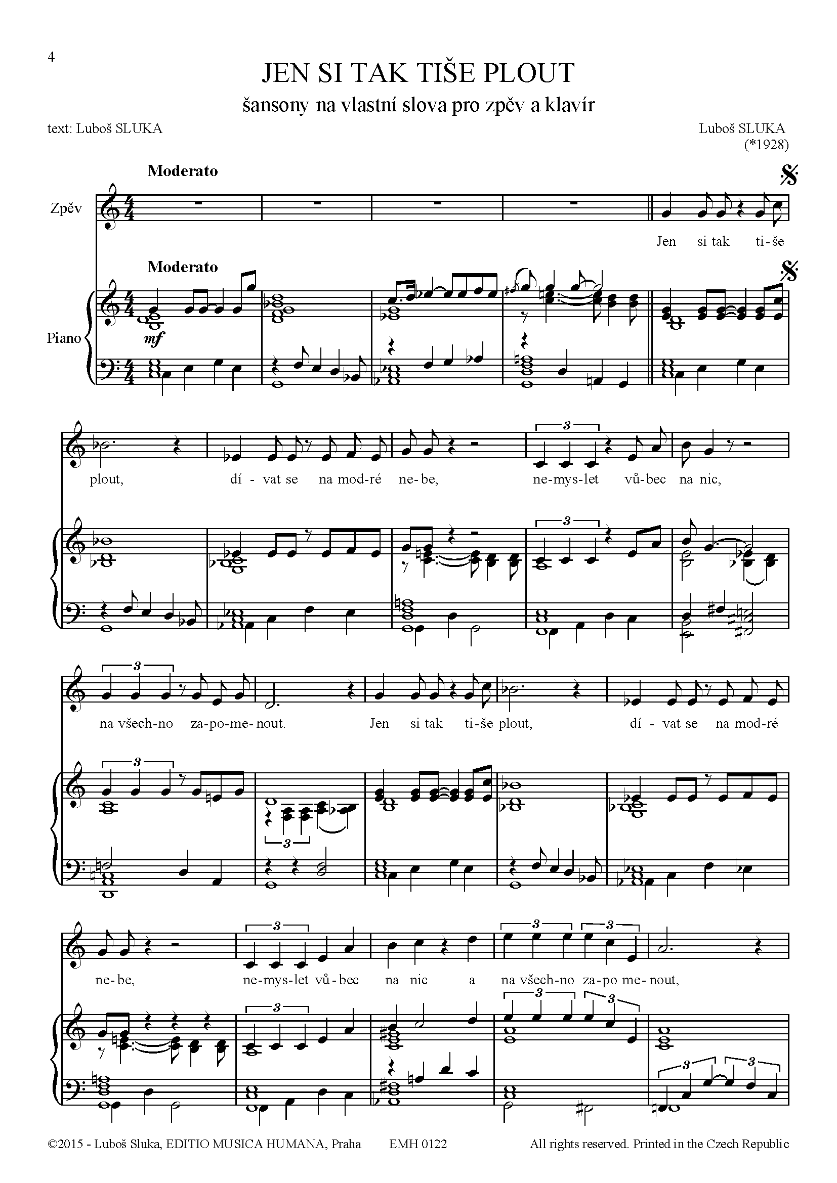 Editio Musica Humana Tiše plout šansony noty zpěv klavír