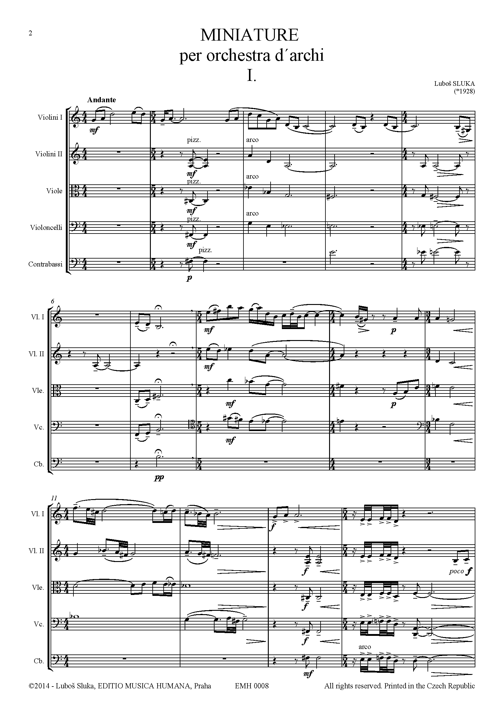 Editio Musica Humana Miniature partitura orchestr smyčce 38 stran