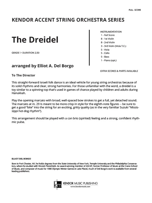 Kendor Music The Dreidel partitura Full Score smyčce
