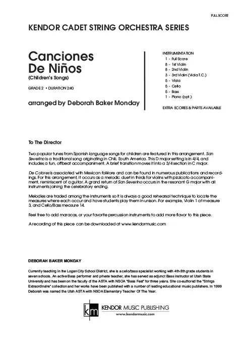 Kendor Music Canciones De Ninos partitura Full Score jihoamerická