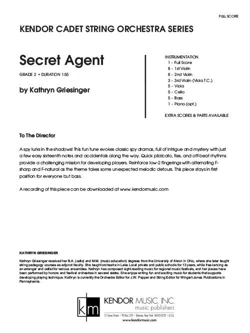 Kendor Music Secret Agent partitura Full Score smyčce