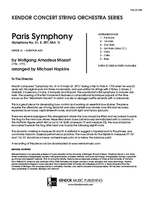 Kendor Music Paris Symphony noty Full Score pro orchestr