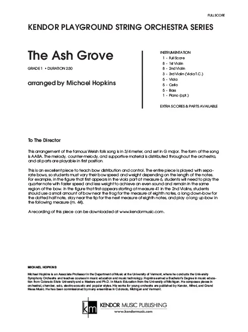 Kendor Music The Ash Grove noty Full Score smyčce