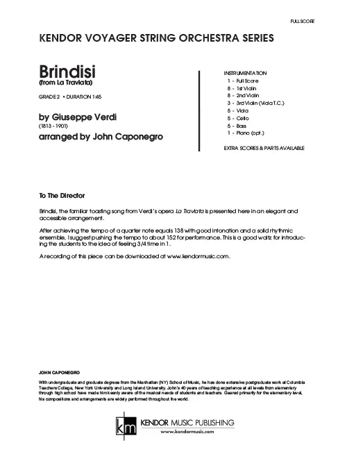 Kendor Music Brindisi Full Score partitura pro orchestr
