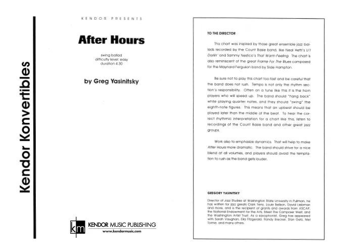 Kendor Music After Hours partitura Full Score balada