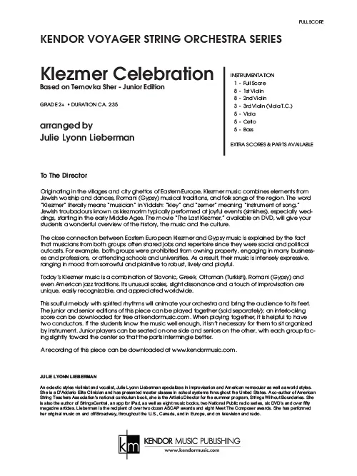 Kendor Music Klezmer Celebration Full Score partitura orchestr