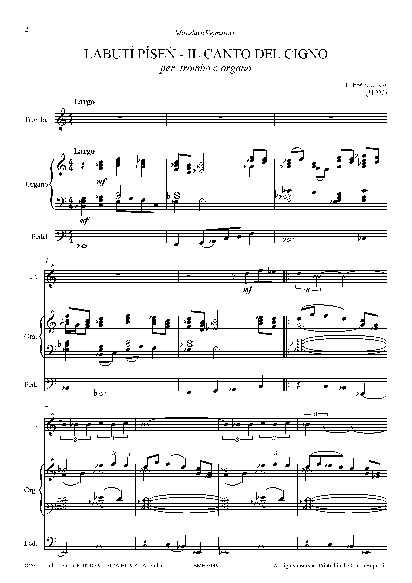 Editio Musica Humana Labutí píseň noty pro trubku a varhany 16 stran