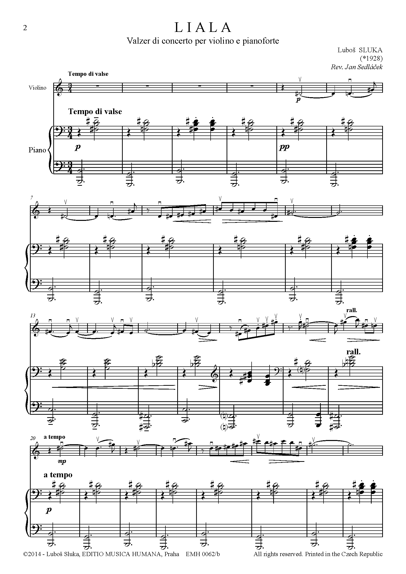 Editio Musica Humana Liala valčík noty pro housle a klavír