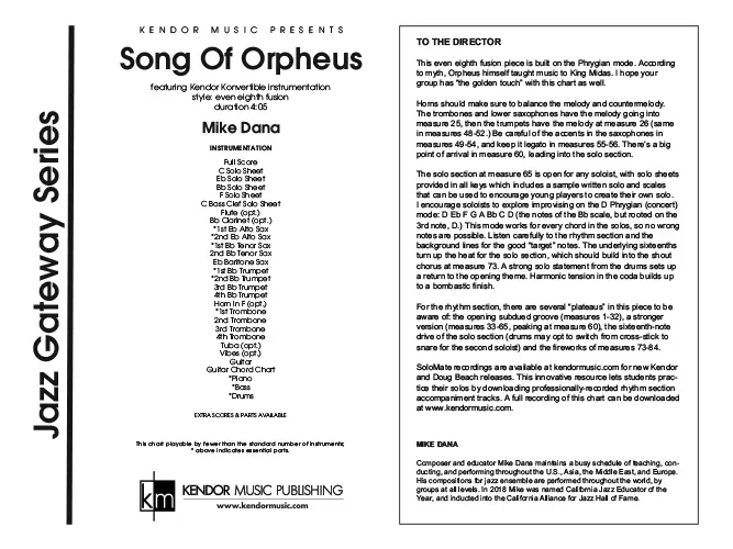 Kendor Music Song Of Orpheus partitura Full Score fusion