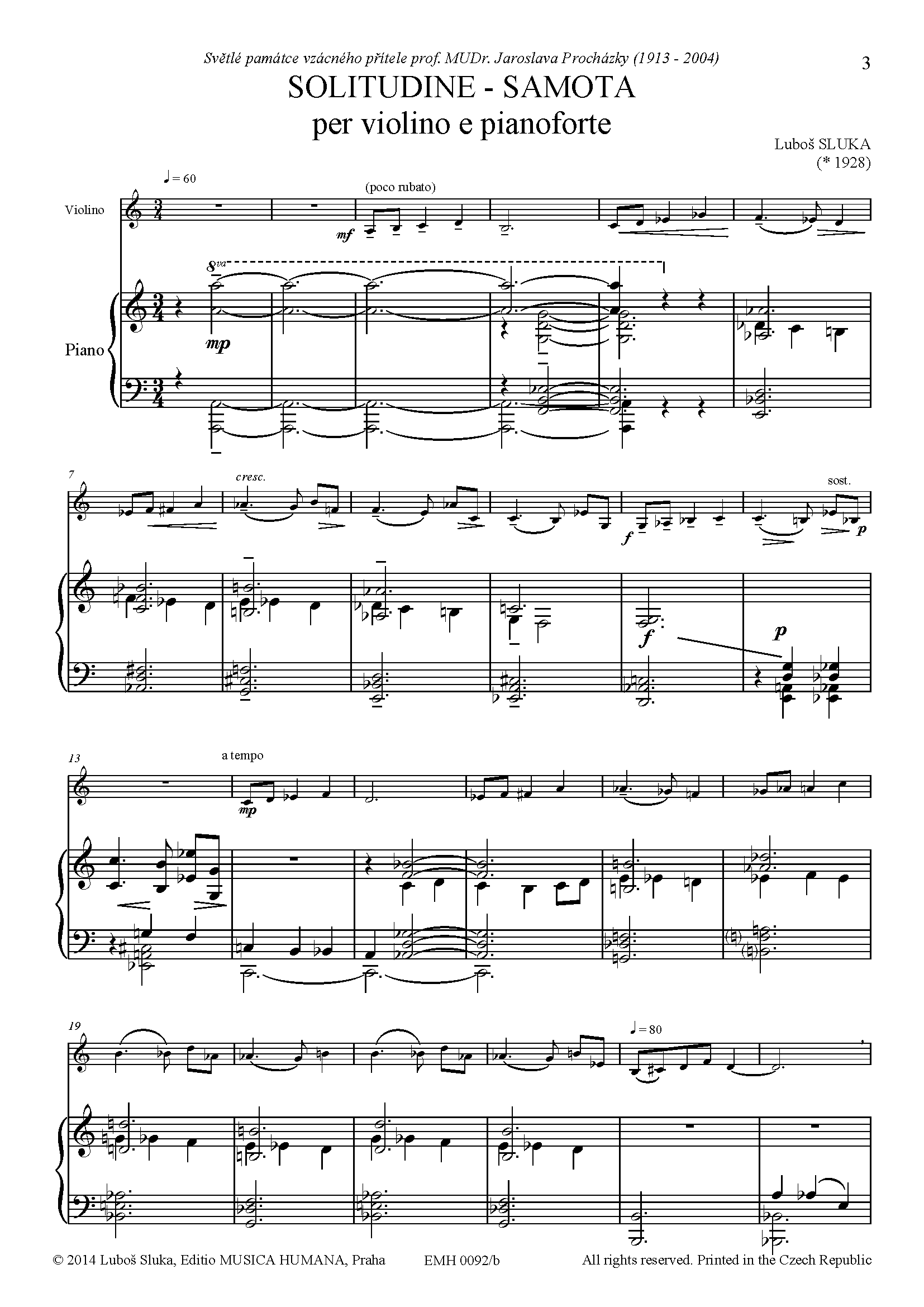 Editio Musica Humana Samota noty pro housle a klavír 28 stran