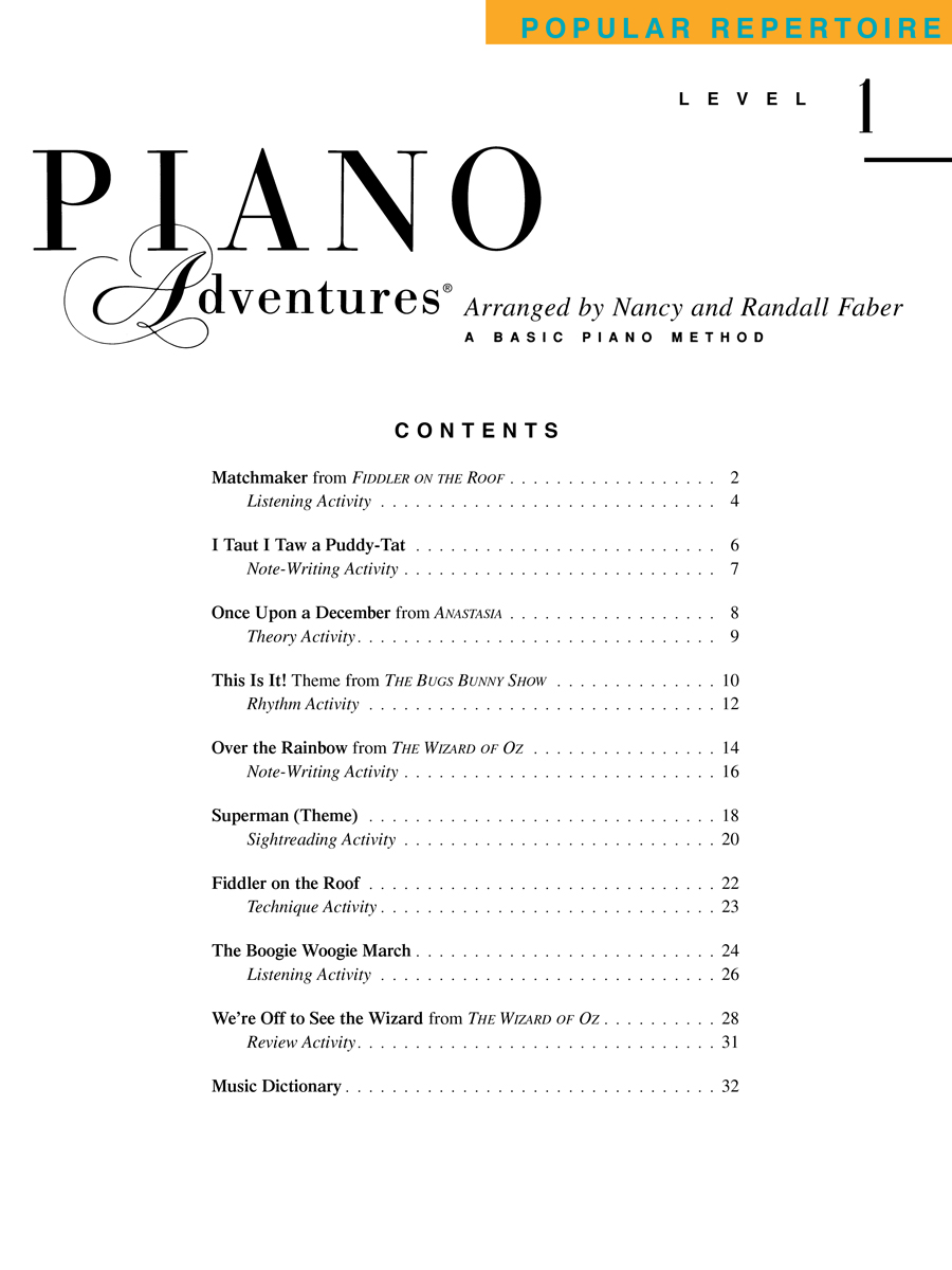 Faber Piano Adventures Level 1 Popular Repertoire noty