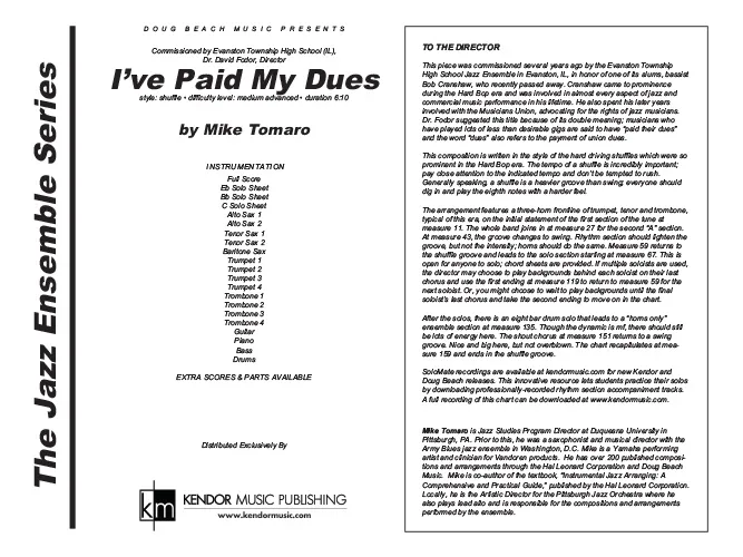Kendor Music I’ve Paid My Dues partitura shuffle