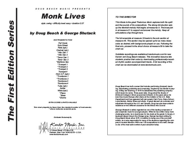Kendor Music Monk Lives partitura pro big band Full Score