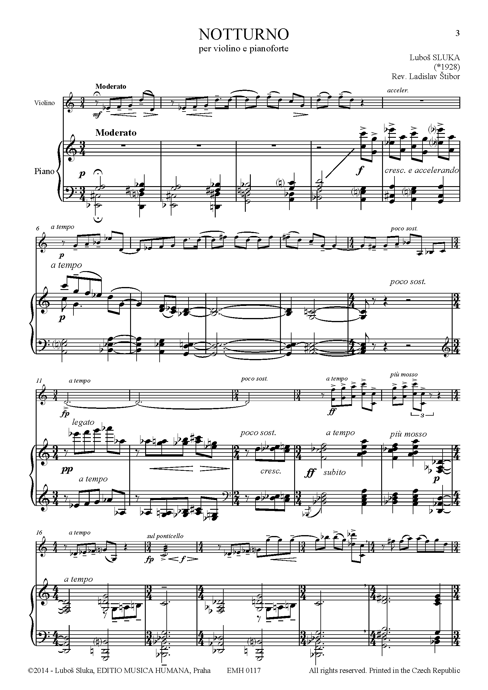 Editio Musica Humana NOTTURNO noty pro housle a klavír 16 stran