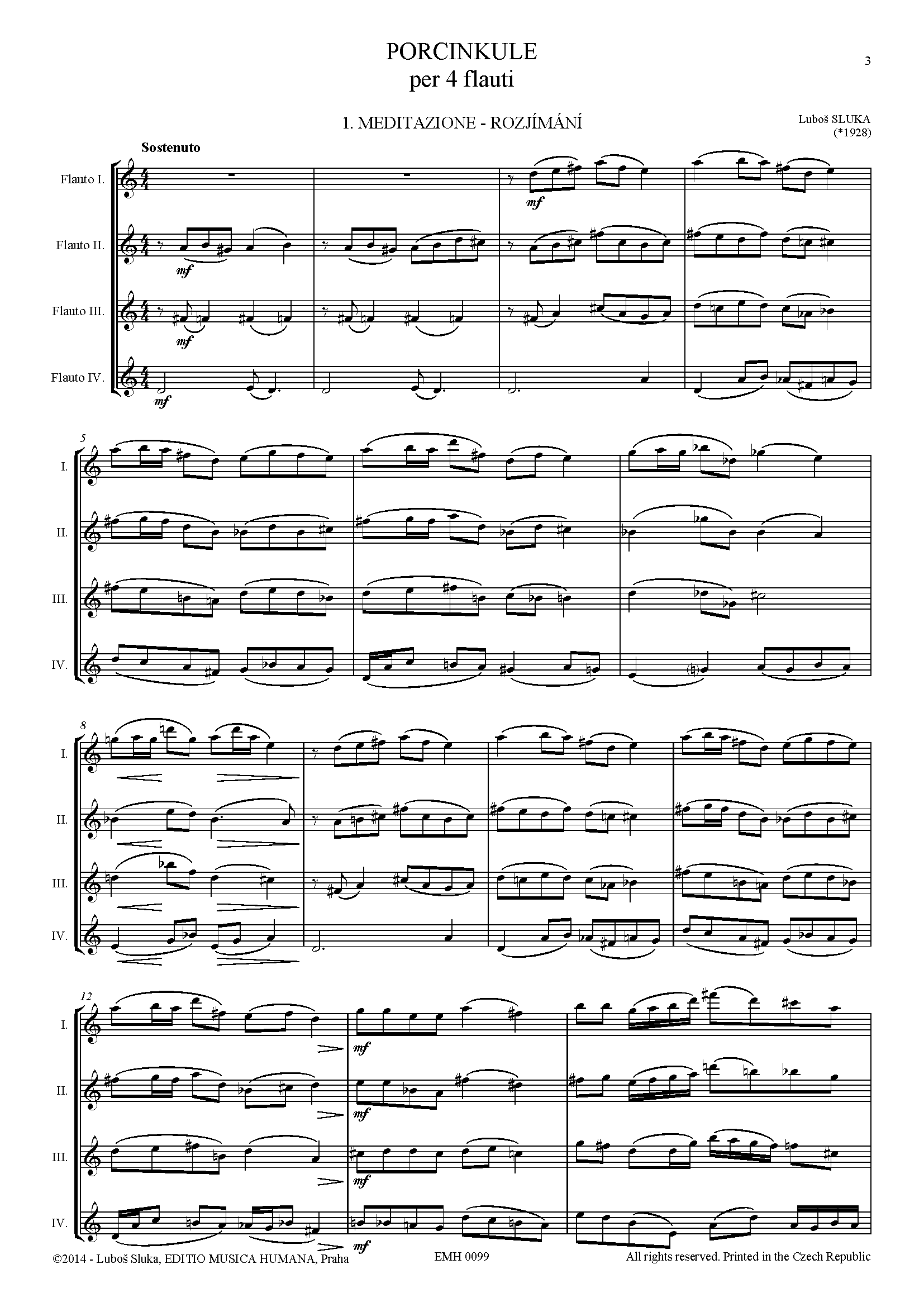 Editio Musica Humana Porcinkule noty pro 4 flétny