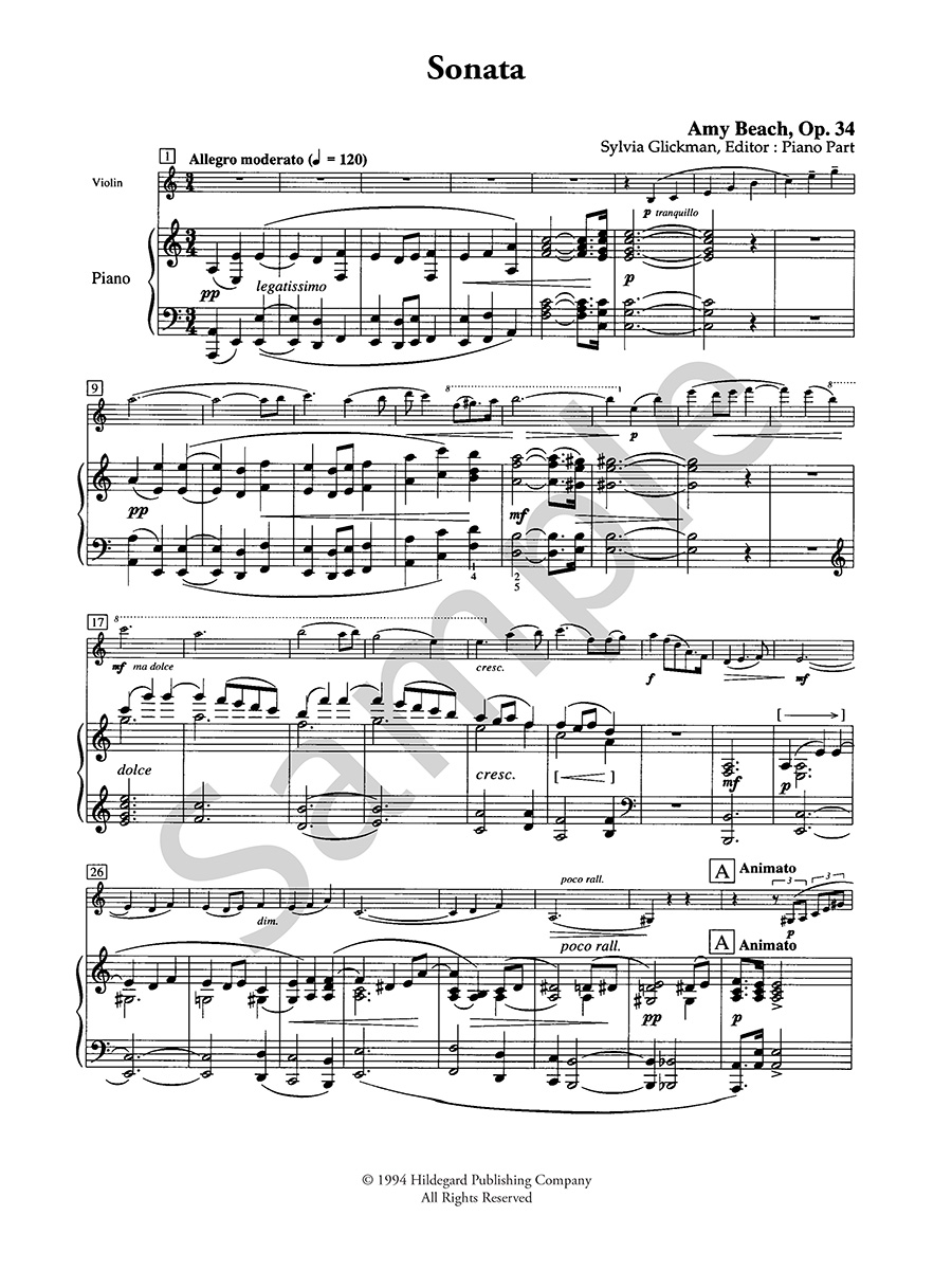 Hildegard Publishing Sonáta Op. 34 Amy Beach noty housle klavír