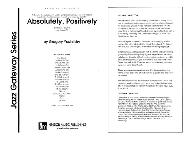 Kendor Music Absolutely, Positively partitura full score shuffle