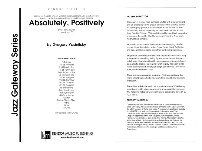 Kendor Music Absolutely, Positively partitura full score shuffle