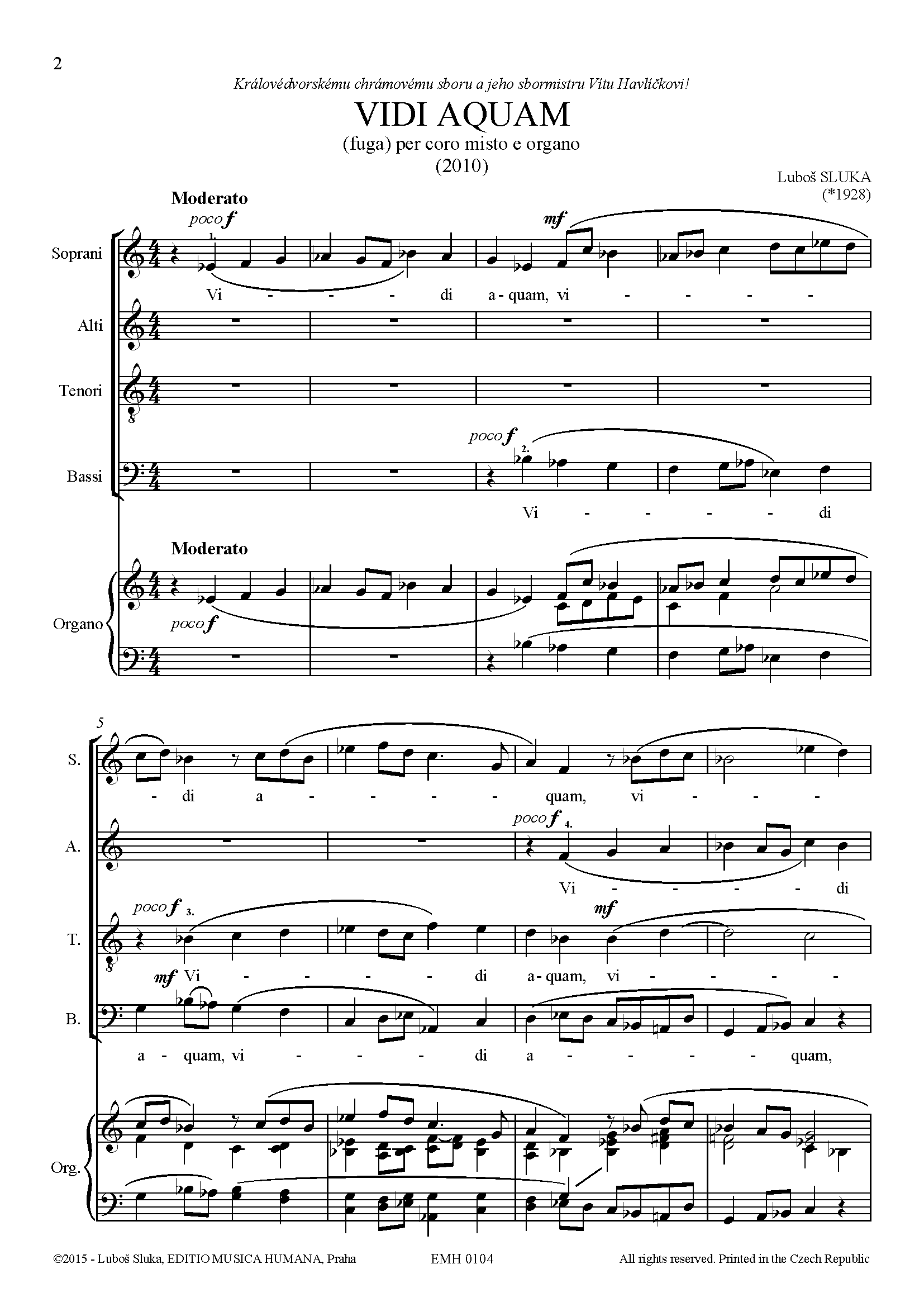 Editio Musica Humana Vidi Aquam fuga noty pro sbor a varhany