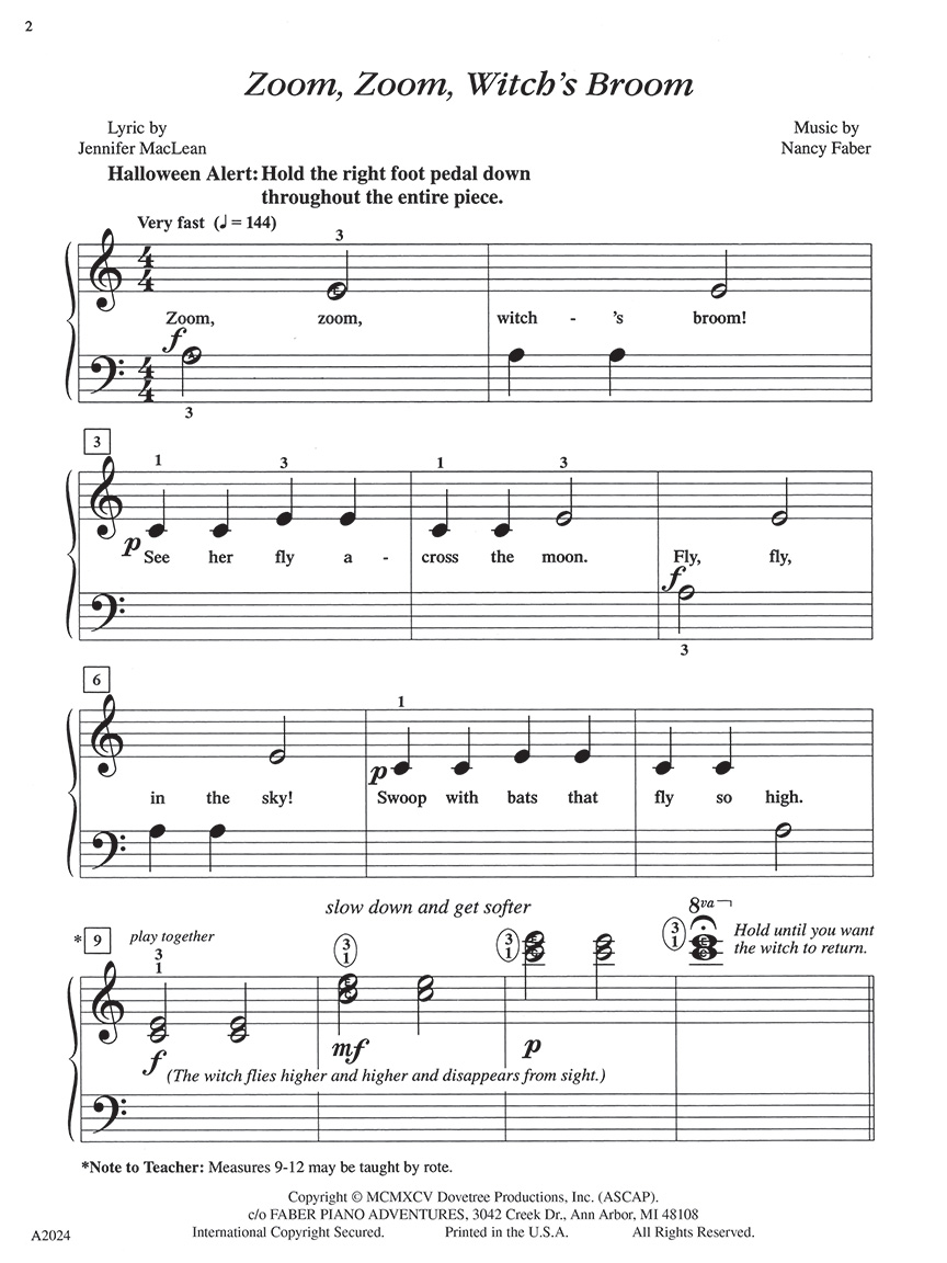 Faber Piano Adventures Zoom, Zoom, Witch's Broom noty pro klavír začátečníci
