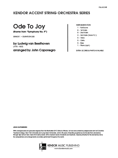 Kendor Music Ode To Joy partitura pro smyčce zjednodušená