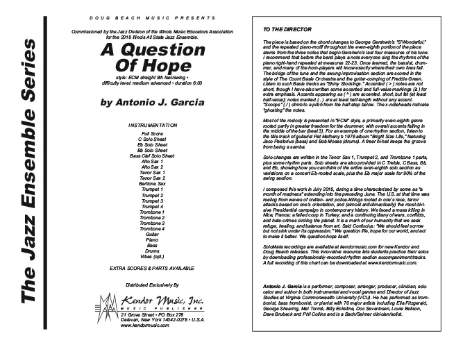 Kendor Music A Question Of Hope Full Score partitura