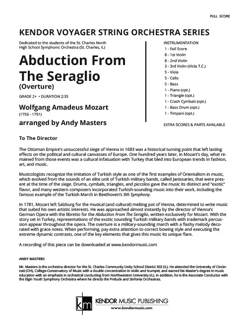 Kendor Music Abduction From Seraglio partitura smyčce