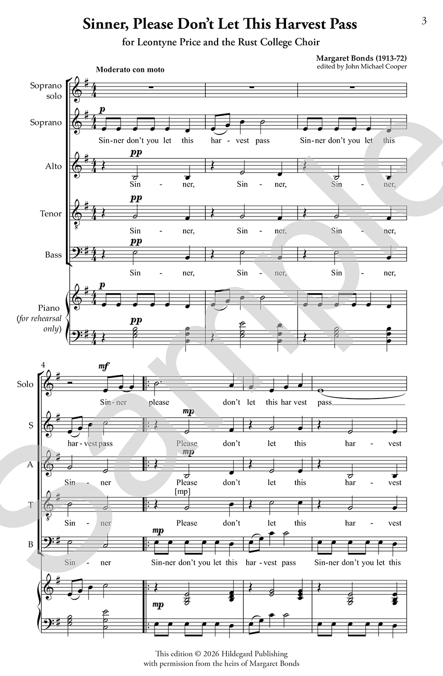 Hildegard Sinner Please Don’t Let This Harvest Pass noty SATB sbor
