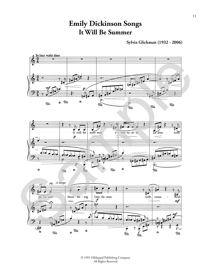 Hildegard Publishing Emily Dickinson Songs Glickman střední hlas