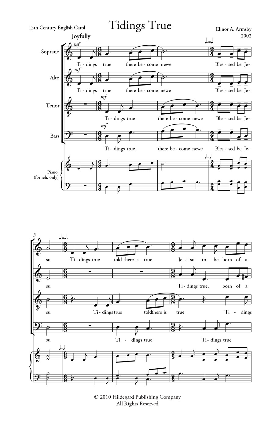 Hildegard Two Carols Armsby noty pro smíšený sbor SATB