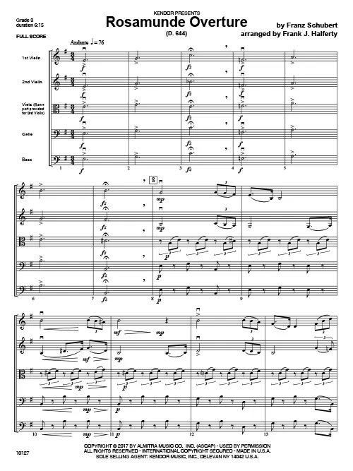 Kendor Music Rosamunde Overture noty smyčce stupeň 3