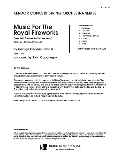 Kendor Music Music for the Royal Fireworks partitura Full Score