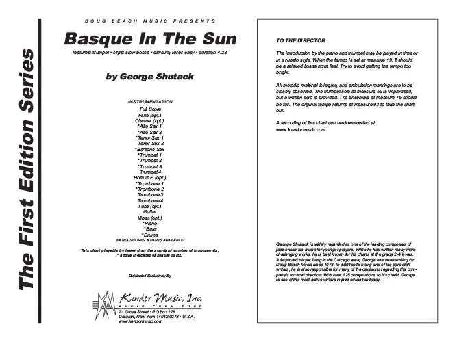 Kendor Music Basque In The Sun partitura full score bossa