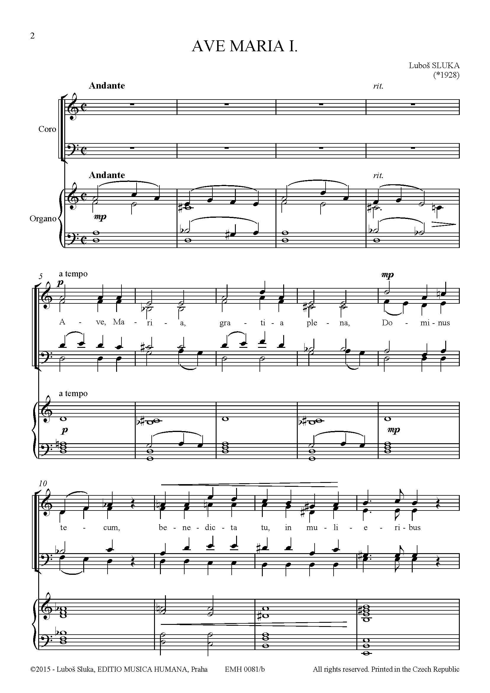 Editio Musica Humana 4 Ave Maria O Sanctissima noty sbor varhany