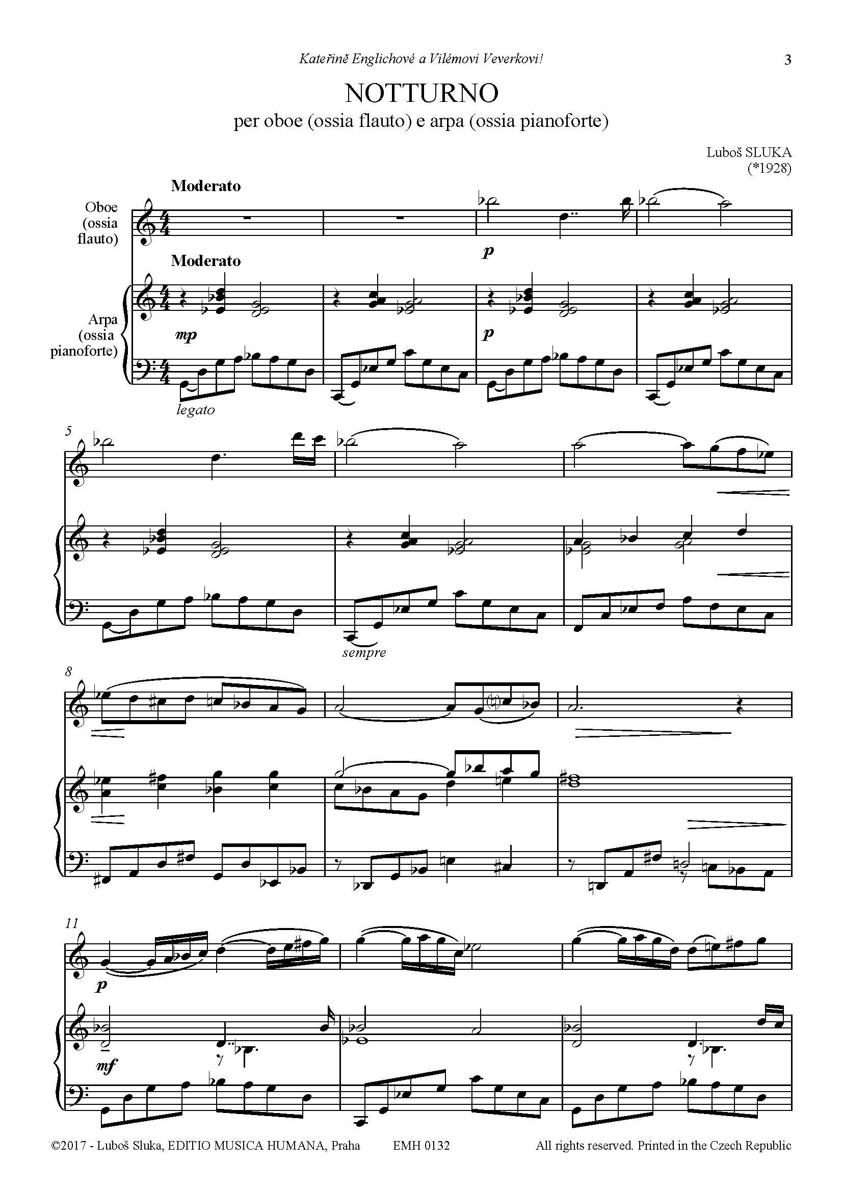 Editio Musica Humana Notturno noty pro hoboj a harfu