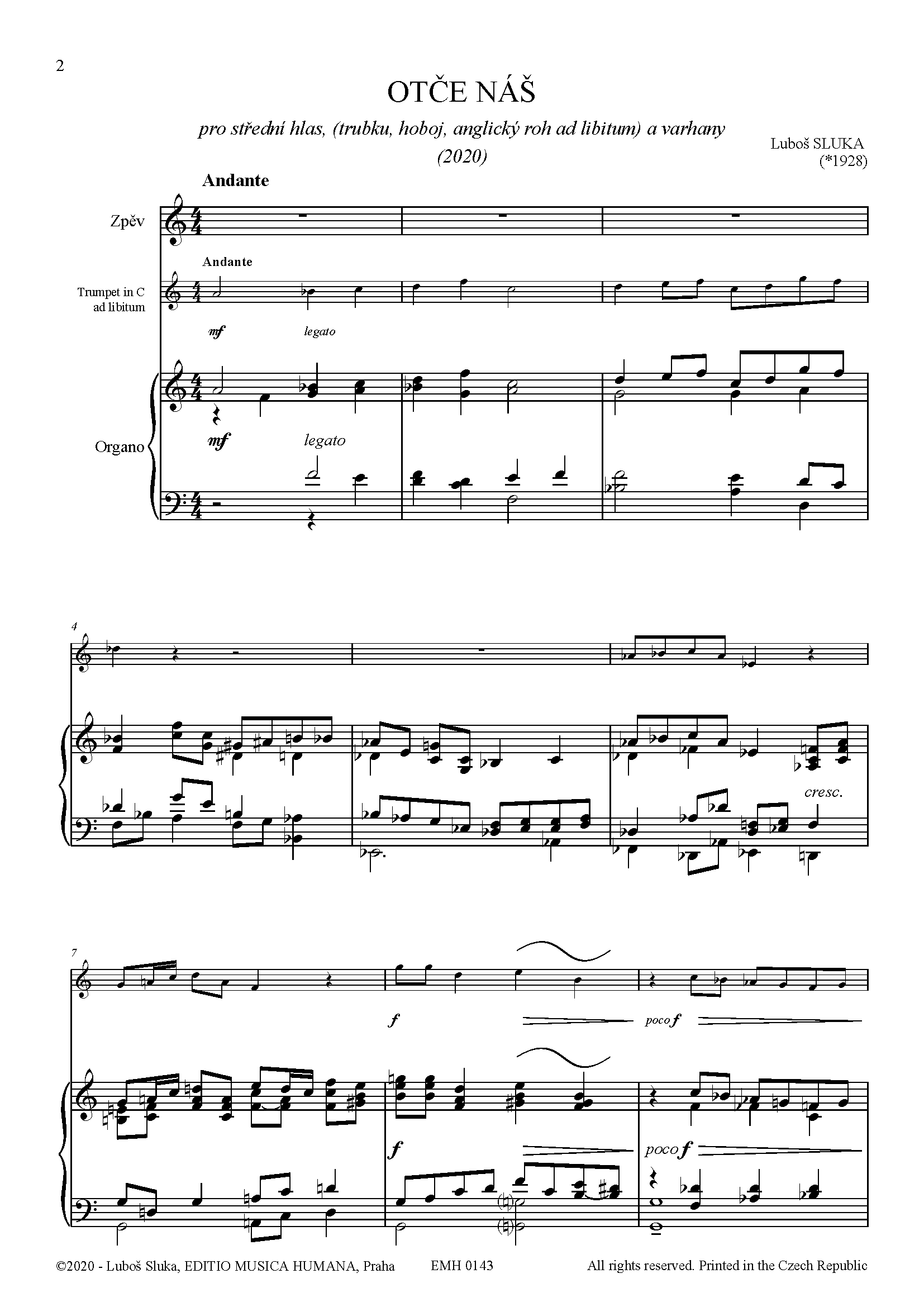 Editio Musica Humana Otče náš noty pro hlas a varhany