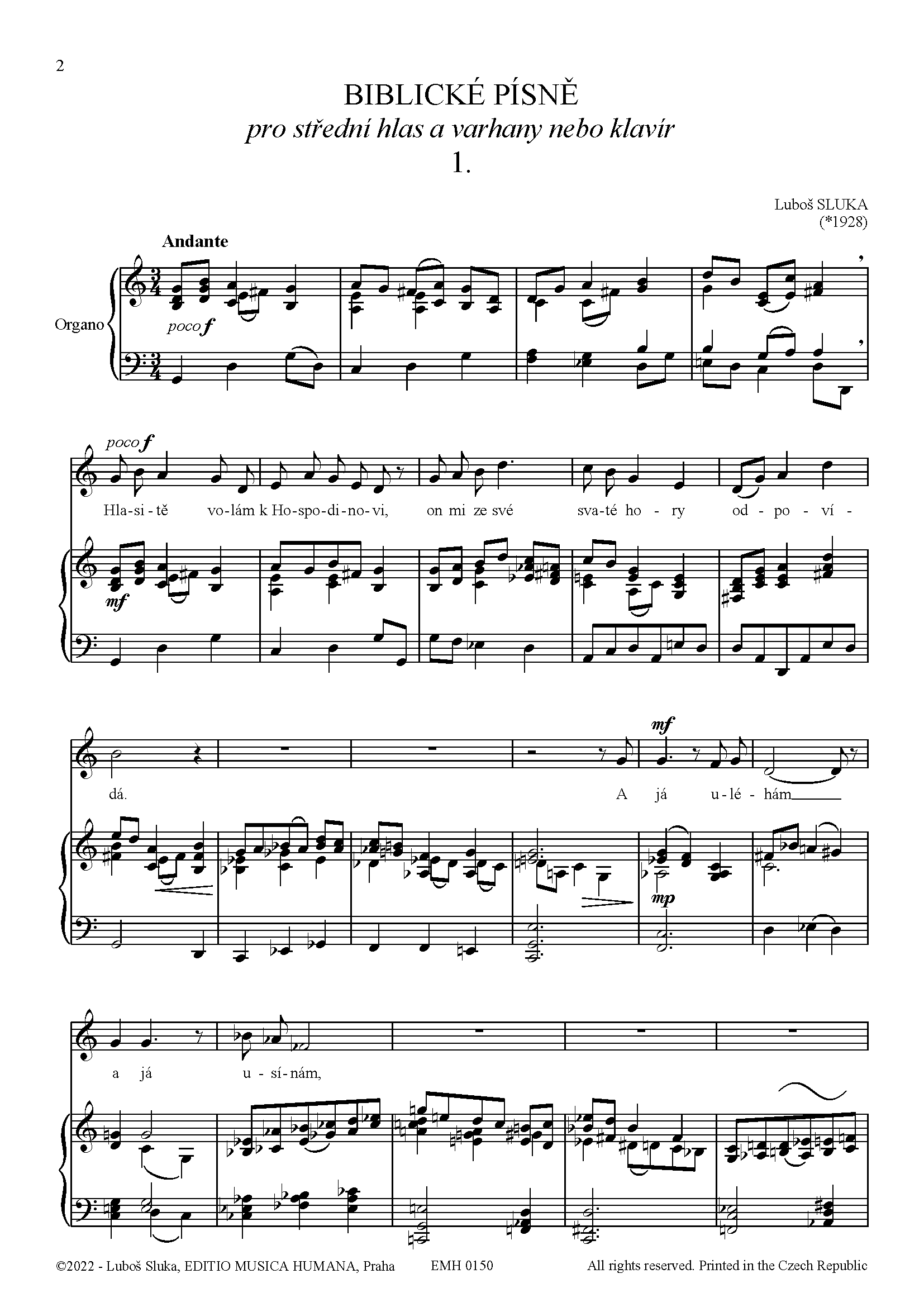 Editio Musica Humana Biblické písně noty hlas varhany 12 stran