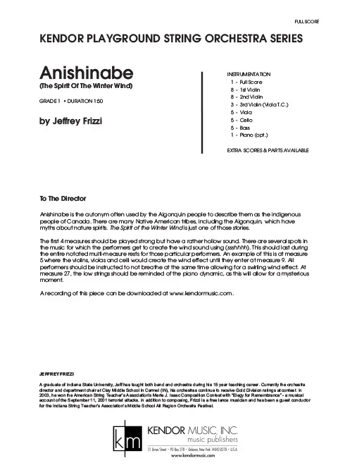 Kendor Music Anishinabe partitura pro smyčce grade 1