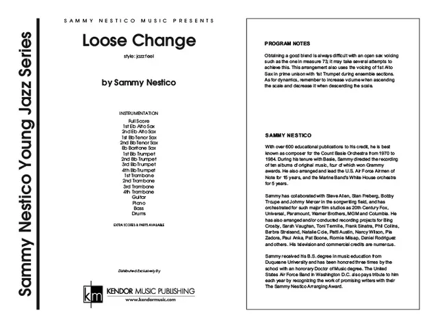 Kendor Music Loose Change Full Score partitura jazz feel