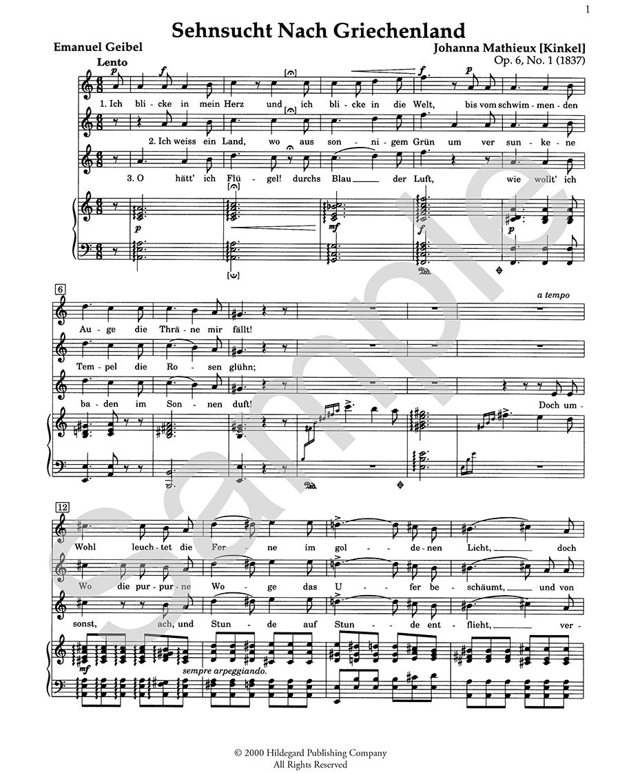 Hildegard Publishing Company Lieder, Volume I Johanna Kinkel noty pro zpěv a klavír