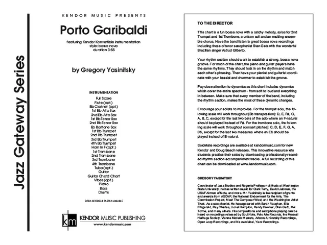 Kendor Music Porto Garibaldi partitura Full Score bossa nova