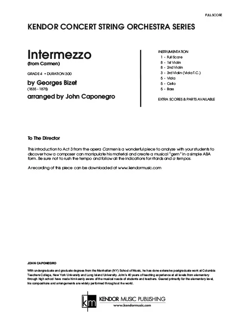 Kendor Music Intermezzo partitura Bizet Carmen D dur