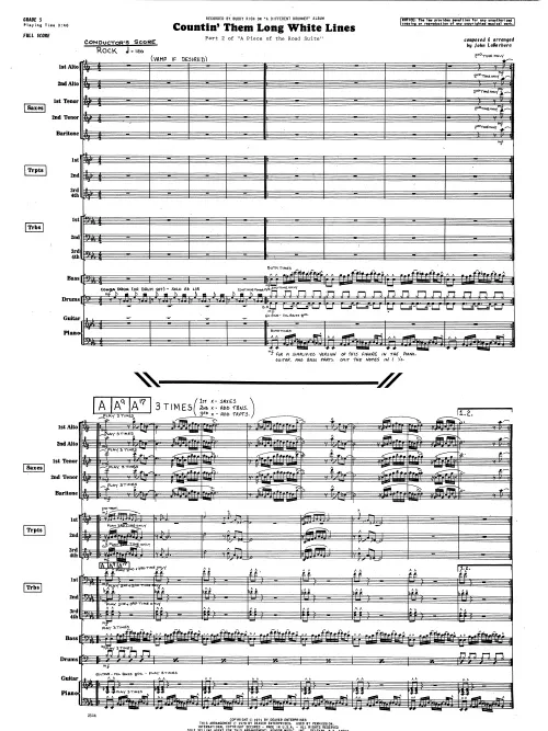 Kendor Music Countin' Them Long White Lines partitura full score rock