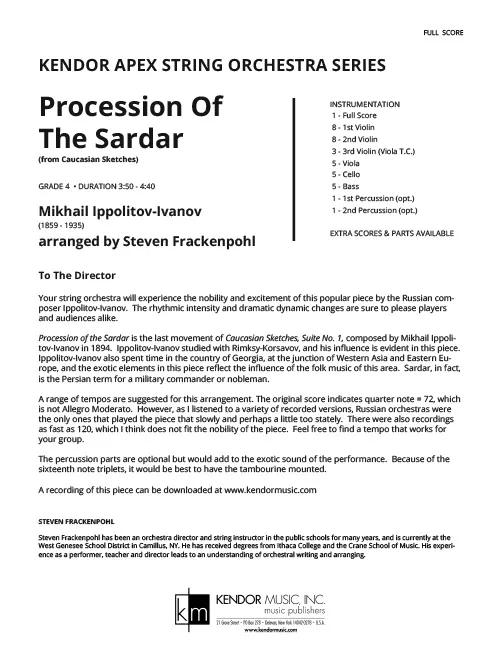 Kendor Music Procession Of The Sardar partitura Full Score