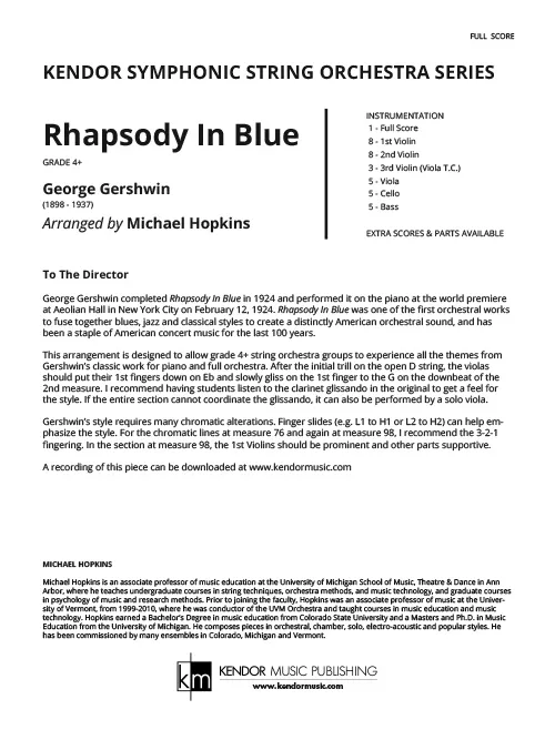 Kendor Rhapsody in Blue partitura Full Score smyčce